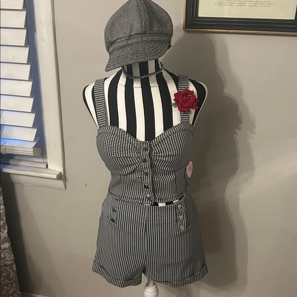 Haute Monde Pants - ❌Sold ❌ Black and White Checkered Button-Up Romper haute Monde
